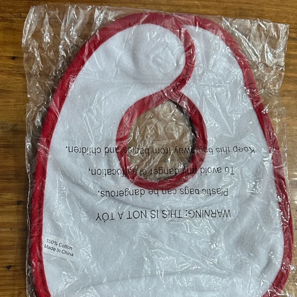 NEW Red and White Baseball Themed Baby Bib
